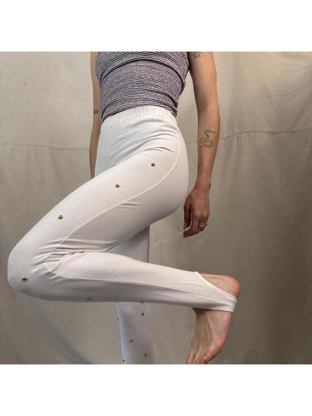 Vintage Gepetto White Studded Stirrup Leggings – Size S/M - Picture 4 of 8